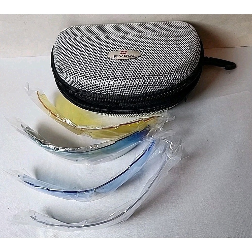 New Lot4 Rivbos Sunglass Lenses w/Hard Case Yellow, Blue, Iridescent, Clear NIB